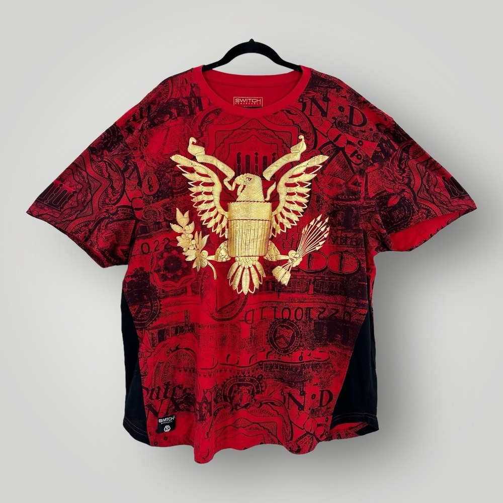 Switch Remarkable Shirt Mens 4XL Red Gold Eagle Money All Over Print Short Sleev